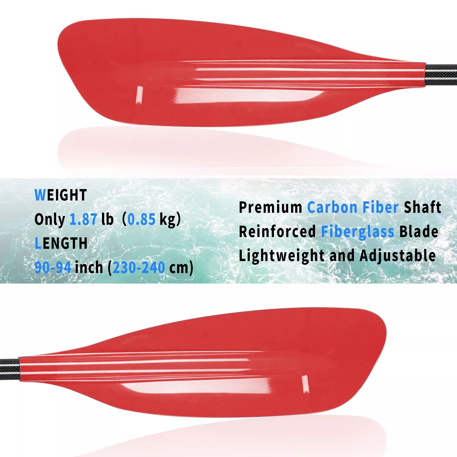 2 pieces light red transparent paddle carbon fiber shaft