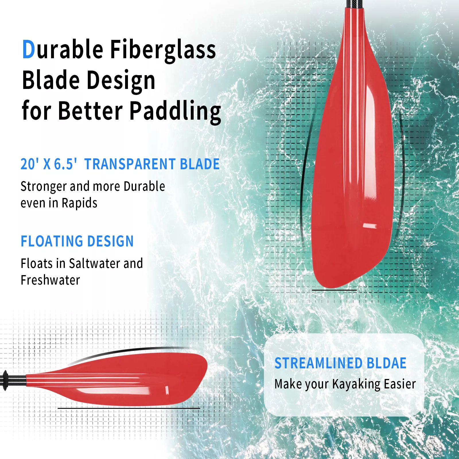 2 pieces light red transparent paddle carbon fiber shaft